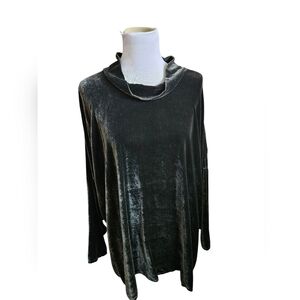 Velvet Long Sleeve Top in Green Asymetrical Hem Line Size 2X.